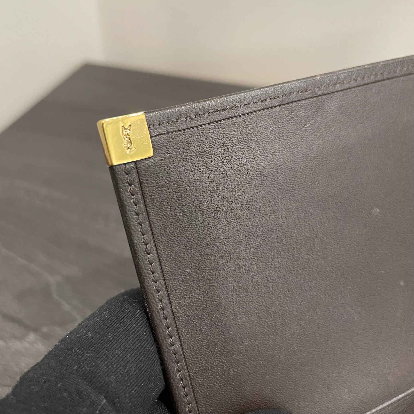 #152 YVES SAINT LAURENT Brown Leather Long Wallet