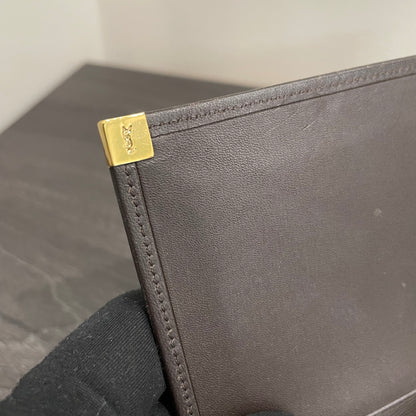 #152 YVES SAINT LAURENT Brown Leather Long Wallet