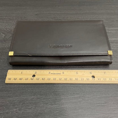 #152 YVES SAINT LAURENT Brown Leather Long Wallet