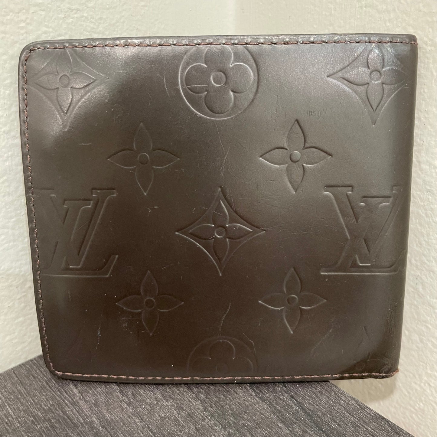 #108 LOUIS VUITTON Monogram Mat Vernis Brown Leather Men's Wallet