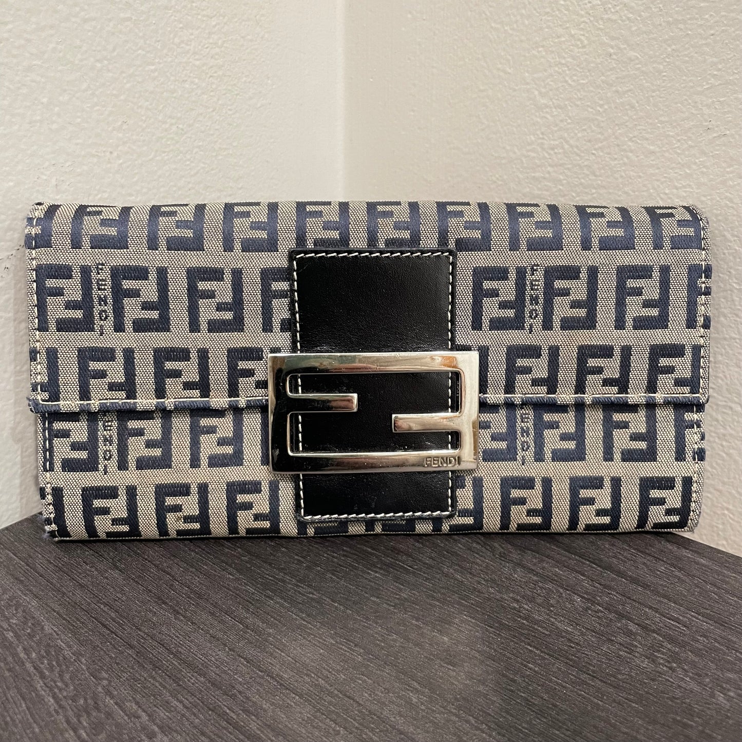 #117 FENDI Navy Canvas Long Wallet