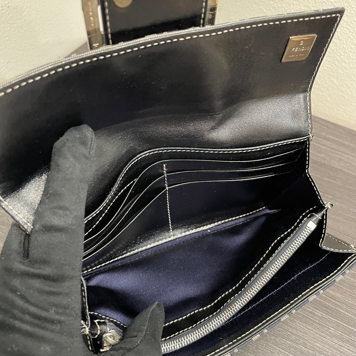 #117 FENDI Navy Canvas Long Wallet