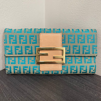 #118 FENDI Turquoise Canvas Long Wallet