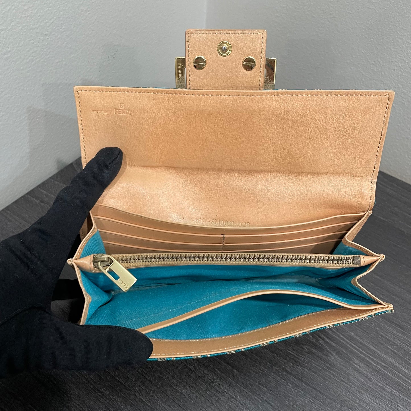 #118 FENDI Turquoise Canvas Long Wallet