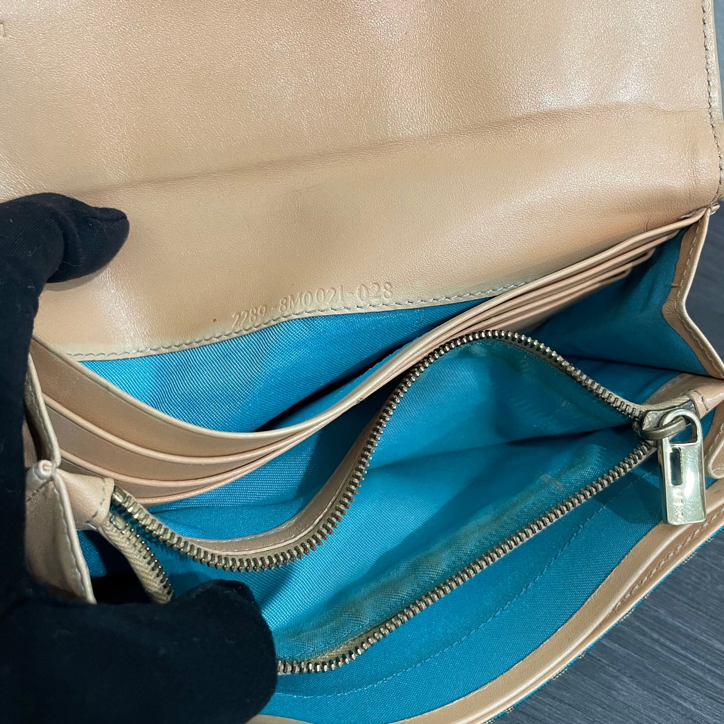 #118 FENDI Turquoise Canvas Long Wallet