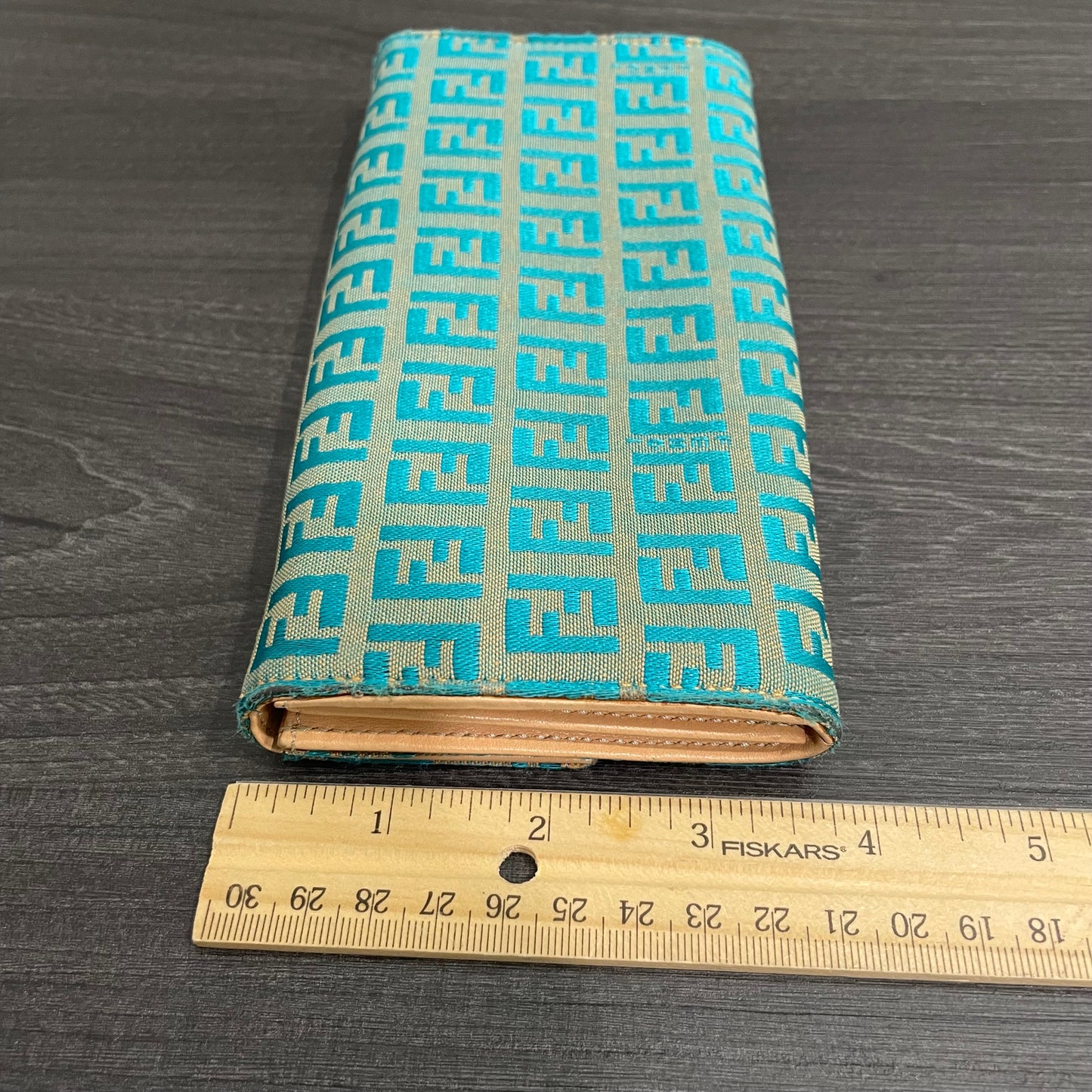 #118 FENDI Turquoise Canvas Long Wallet