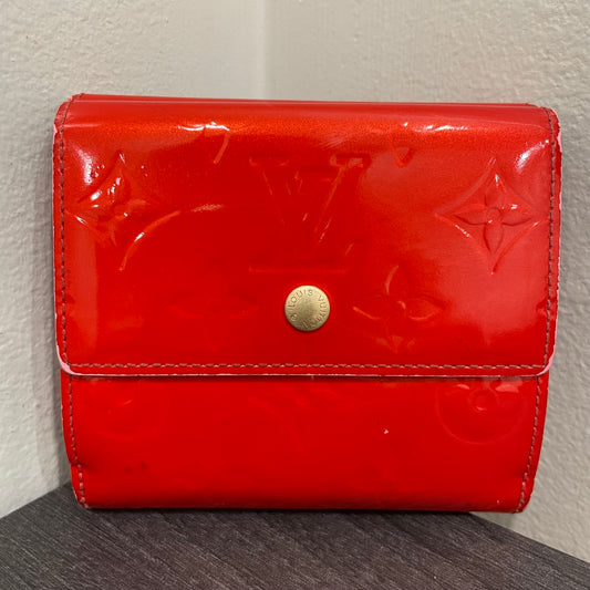 #121 LOUIS VUITTON Red Vernis Leather Compact Wallet