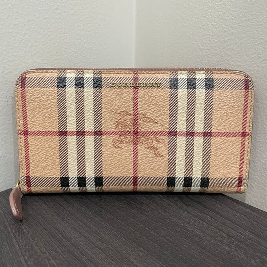 #127 BURBERRY Check Leather Zippy Wallet