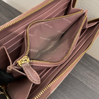 #127 BURBERRY Check Leather Zippy Wallet