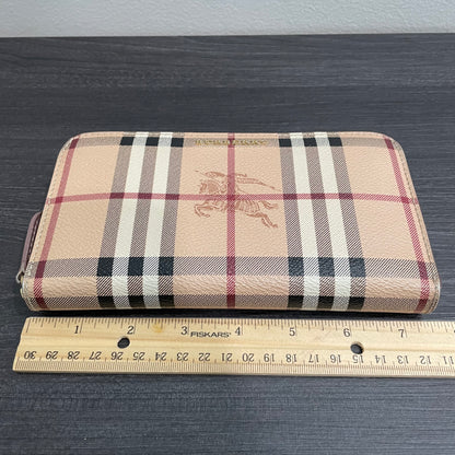 #127 BURBERRY Check Leather Zippy Wallet