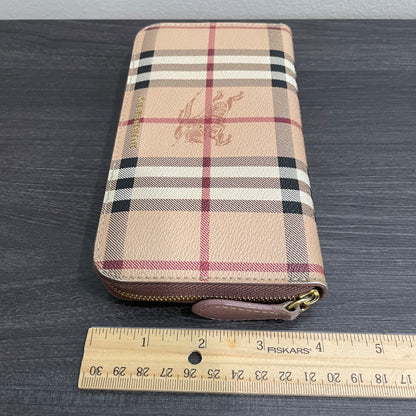 #127 BURBERRY Check Leather Zippy Wallet
