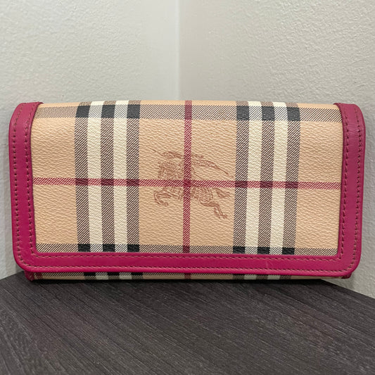 #140 BURBERRY Check Pink Leather Long Wallet