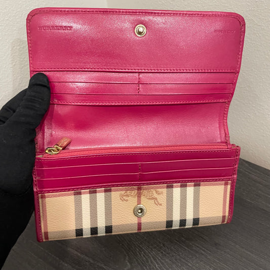 #140 BURBERRY Check Pink Leather Long Wallet