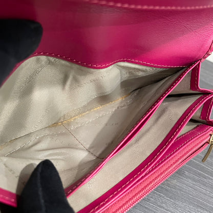 #140 BURBERRY Check Pink Leather Long Wallet