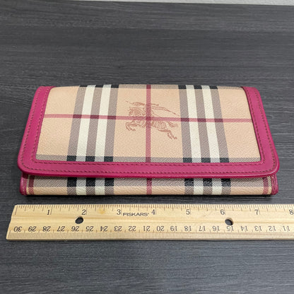 #140 BURBERRY Check Pink Leather Long Wallet