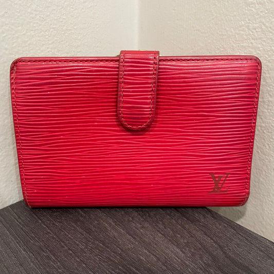 #163 LOUIS VUITTON Red Epi Leather Compact Wallet with Kiss Clasp