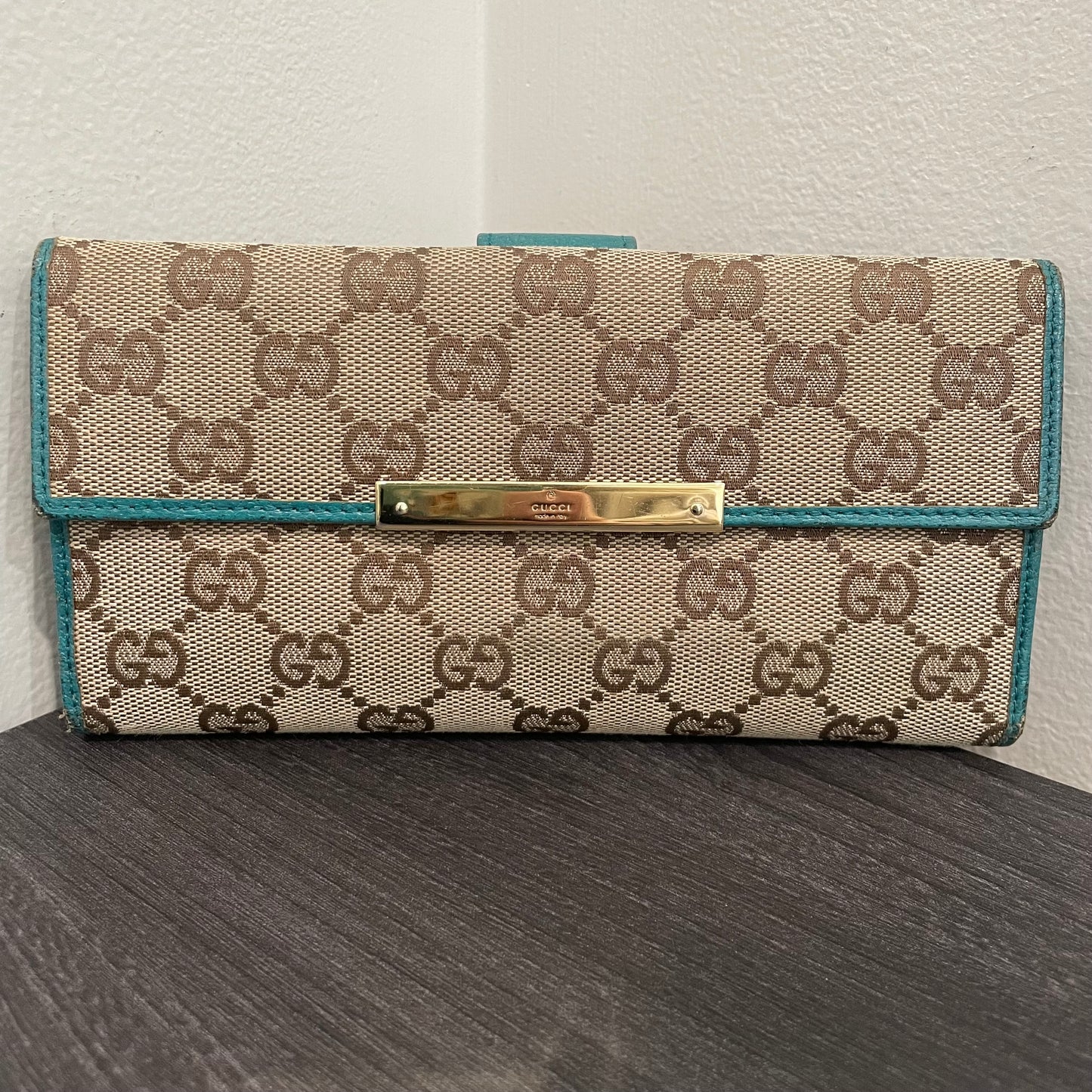 #166 GUCCI Blue GG Canvas Long Wallet