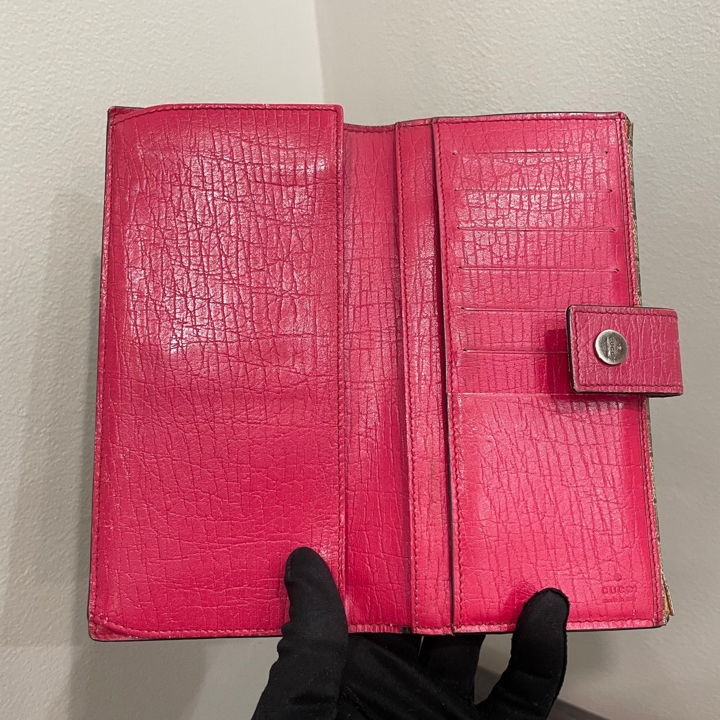 #167 GUCCI Pink GG Canvas Long Wallet