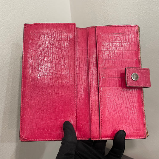 #167 GUCCI Pink GG Canvas Long Wallet