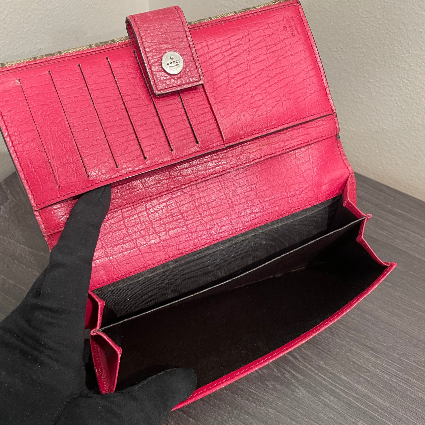 #167 GUCCI Pink GG Canvas Long Wallet