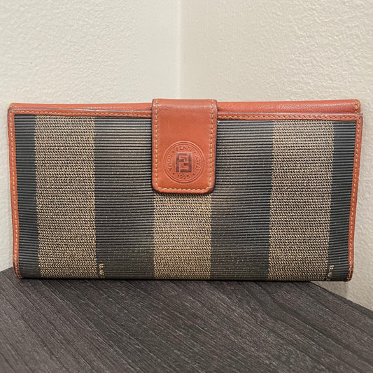 #172 FENDI Brown Leather Canvas Wallet