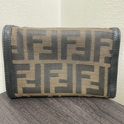 #173 FENDI Black Leather Canvas Compact Wallet