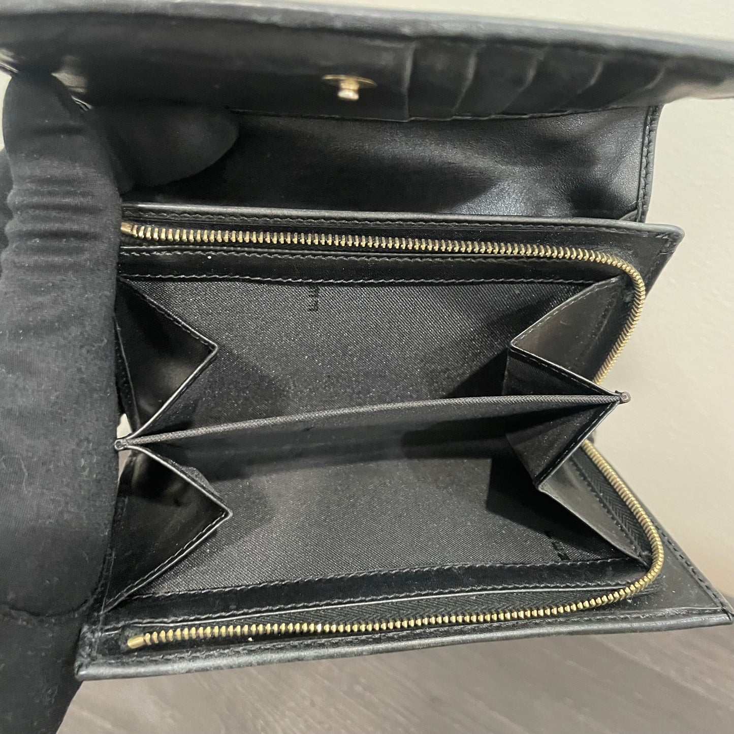 #173 FENDI Black Leather Canvas Compact Wallet