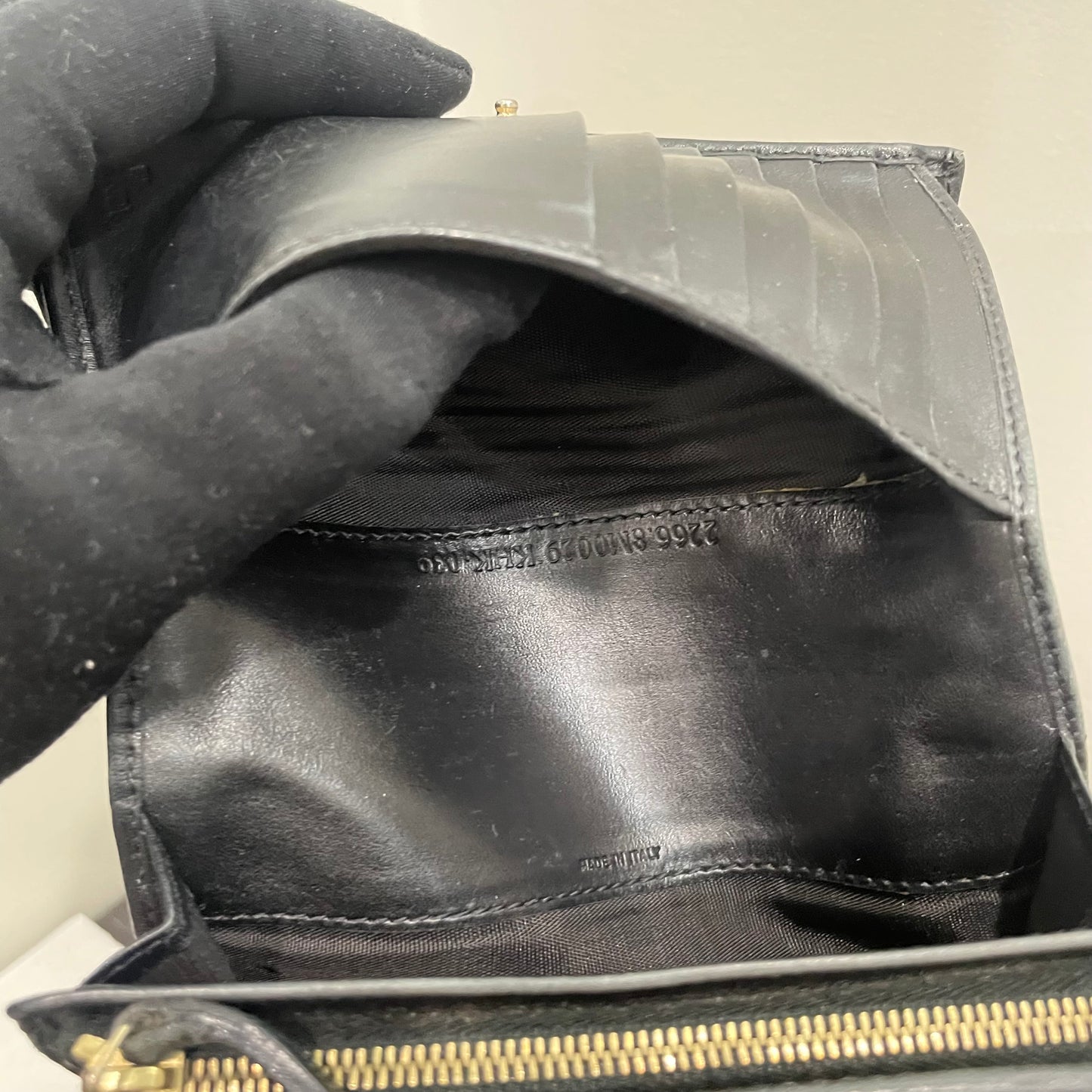 #173 FENDI Black Leather Canvas Compact Wallet