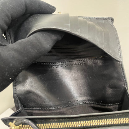 #173 FENDI Black Leather Canvas Compact Wallet