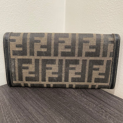 #174 FENDI Black Leather Canvas Long Wallet