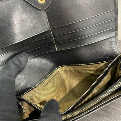 #174 FENDI Black Leather Canvas Long Wallet