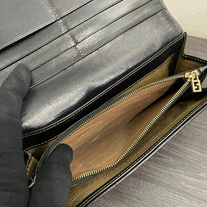 #174 FENDI Black Leather Canvas Long Wallet