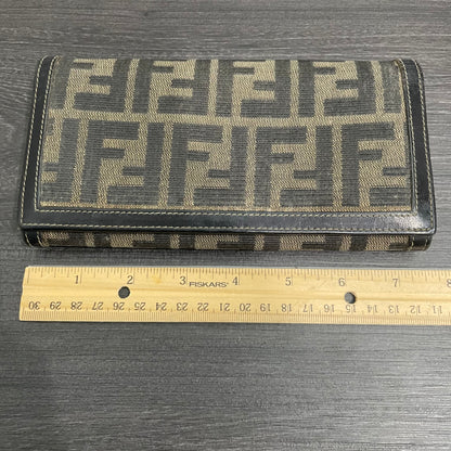 #174 FENDI Black Leather Canvas Long Wallet