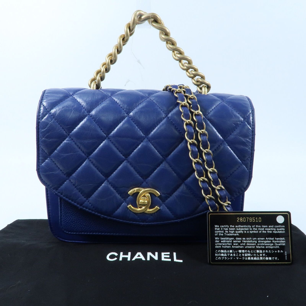 #116 CHANEL 2019 Blue 2Way Top Handle Bag MSRP $7,400