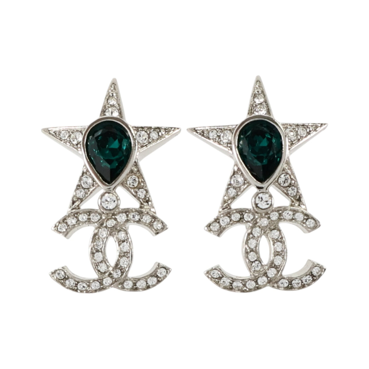 Chanel Green/Silver Pierced Earrings(Oct 31)