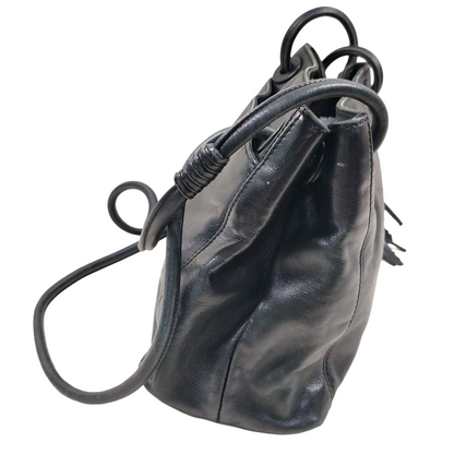 BF-17 CHANEL CC Logo LAX Tassel Black Lambskin Shoulder Tote