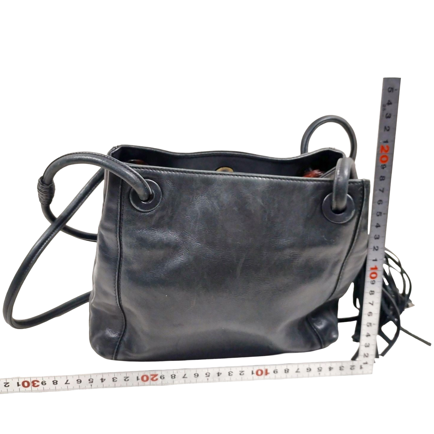 BF-17 CHANEL CC Logo LAX Tassel Black Lambskin Shoulder Tote