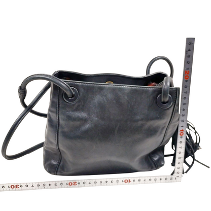 BF-17 CHANEL CC Logo LAX Tassel Black Lambskin Shoulder Tote