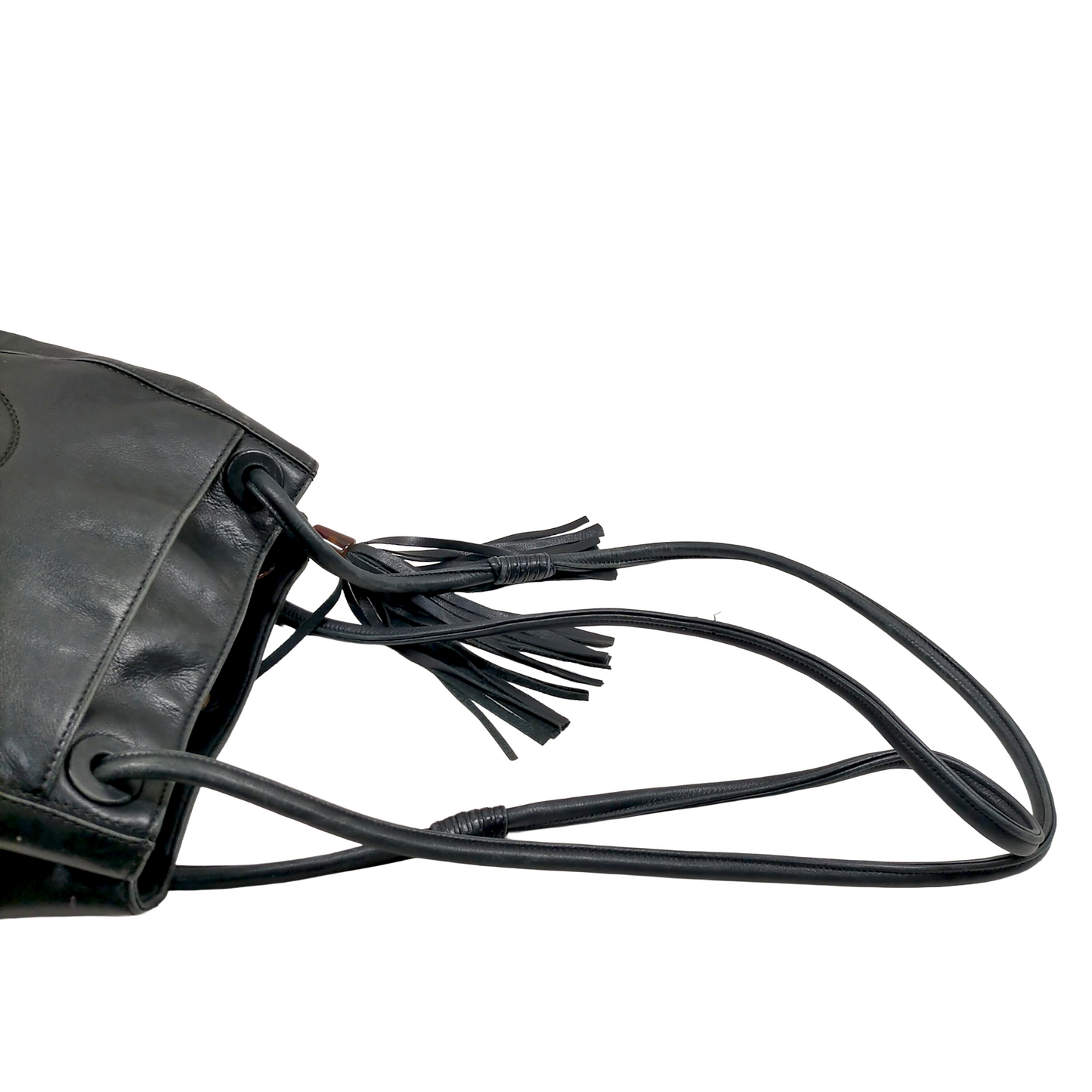 BF-17 CHANEL CC Logo LAX Tassel Black Lambskin Shoulder Tote