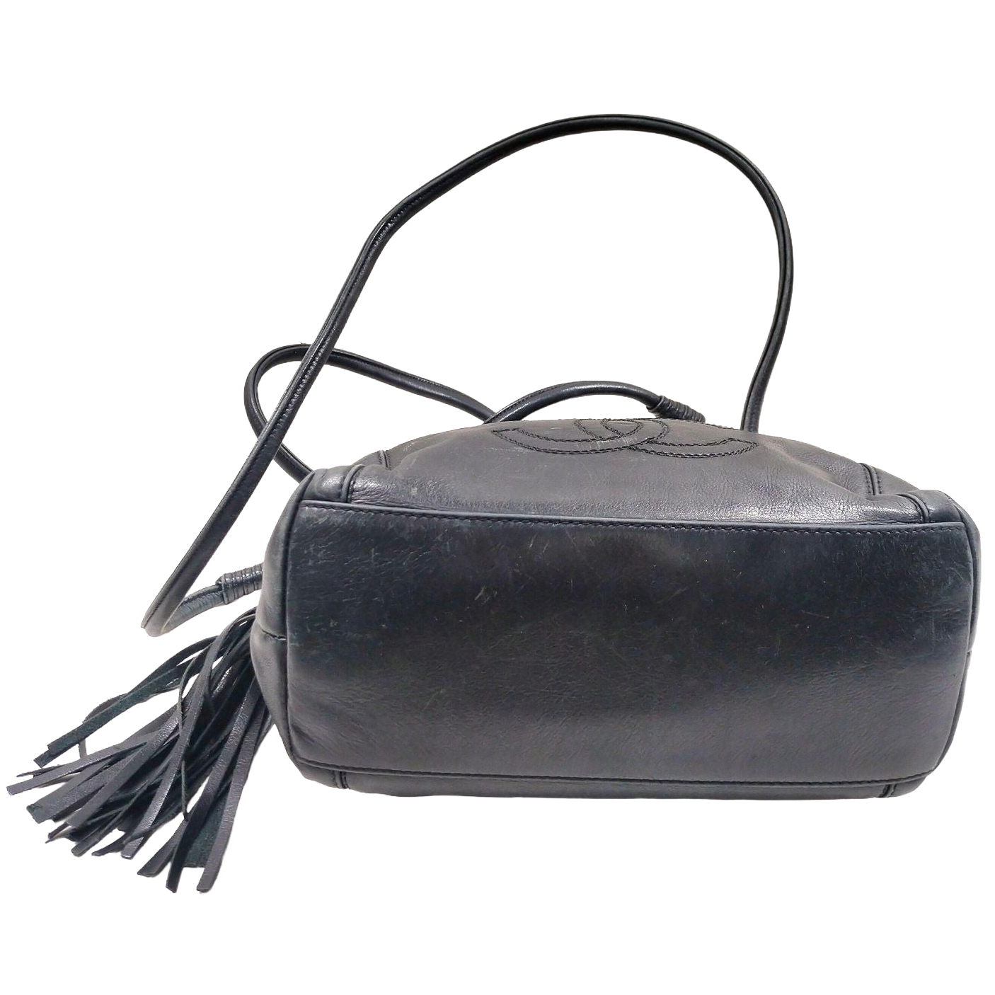 BF-17 CHANEL CC Logo LAX Tassel Black Lambskin Shoulder Tote