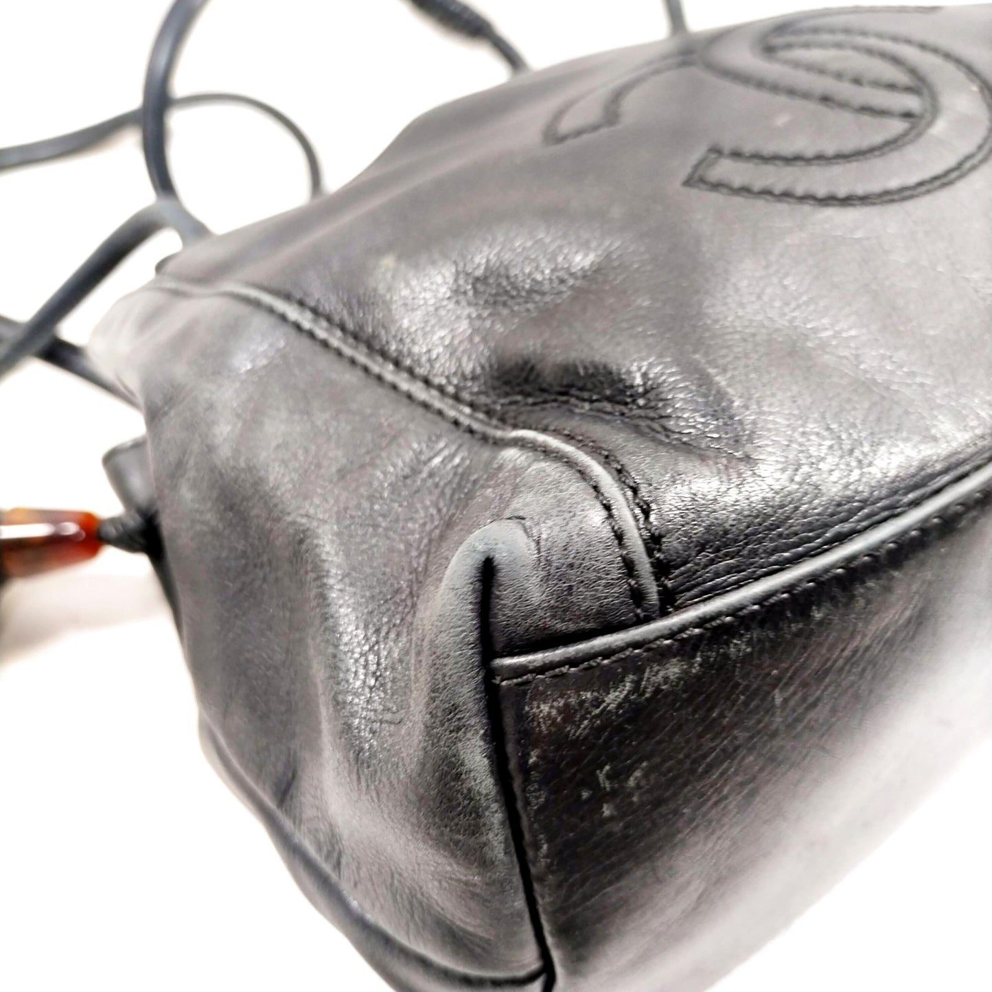 BF-17 CHANEL CC Logo LAX Tassel Black Lambskin Shoulder Tote