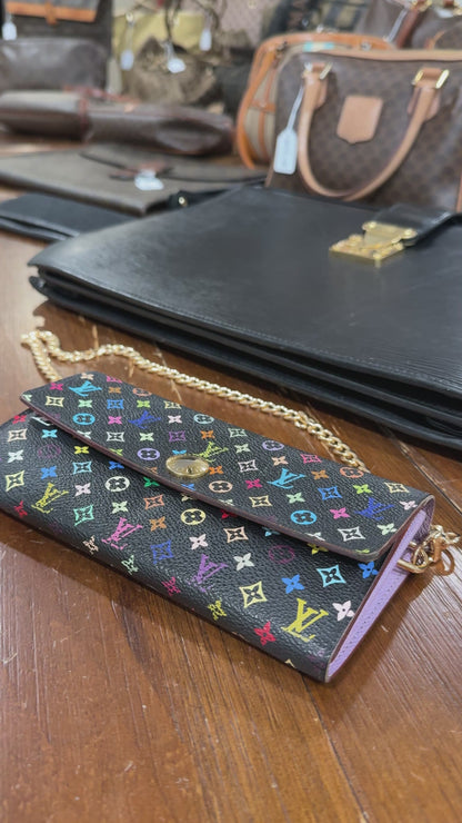 1015-02 LOUIS VUITTON x MURAKAMI Black & Lavender Sarah Wallet with Removable Chain